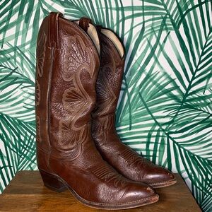 Vintage Dan Post Brown Leather Cowboy Boots Men’s 8.5 EW USA